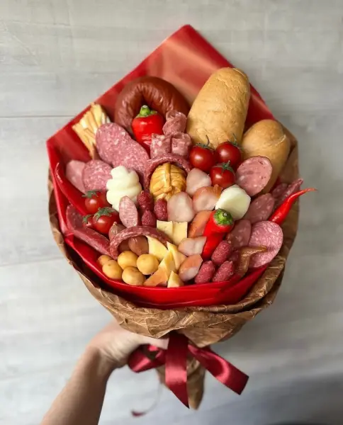 Съедобный букет из колбасы и сыра